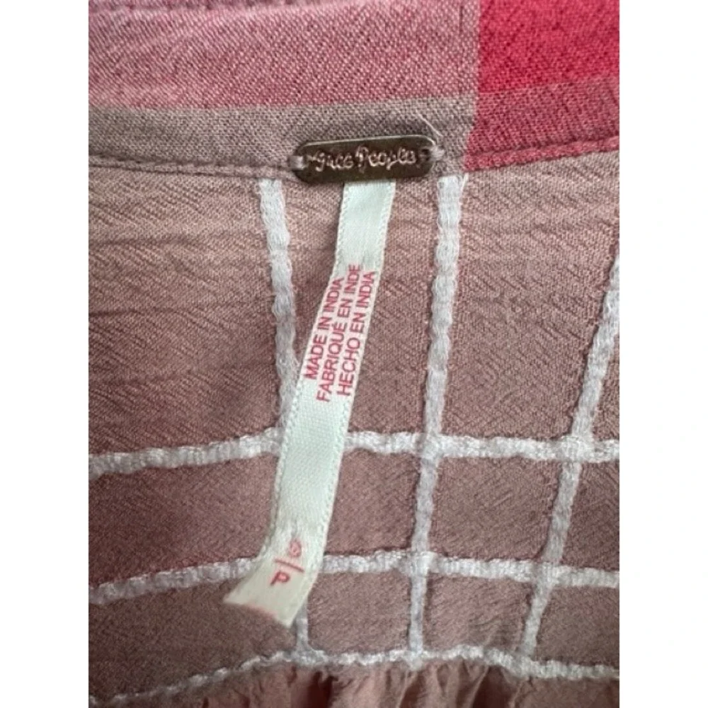 Free People Pink Tan Plaid Babydoll Oversized Mini Dress SMALL Boho Cottage